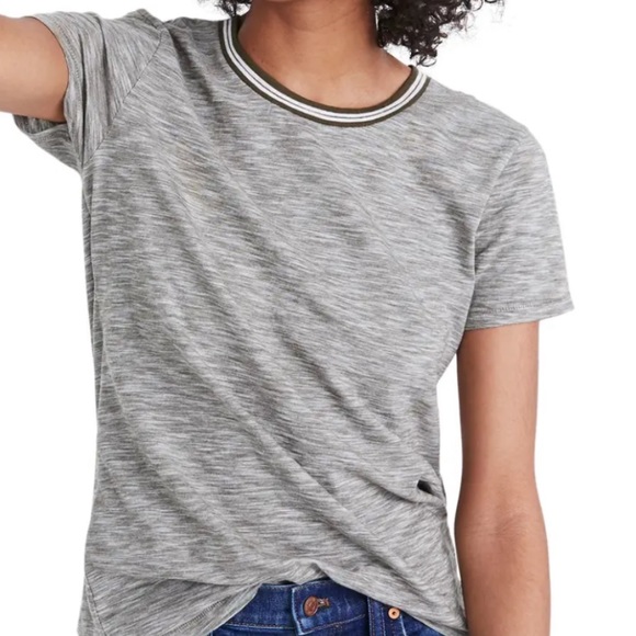 Madewell Gray/Olive Whisper Cotton Ringer Tee - Picture 7 of 13